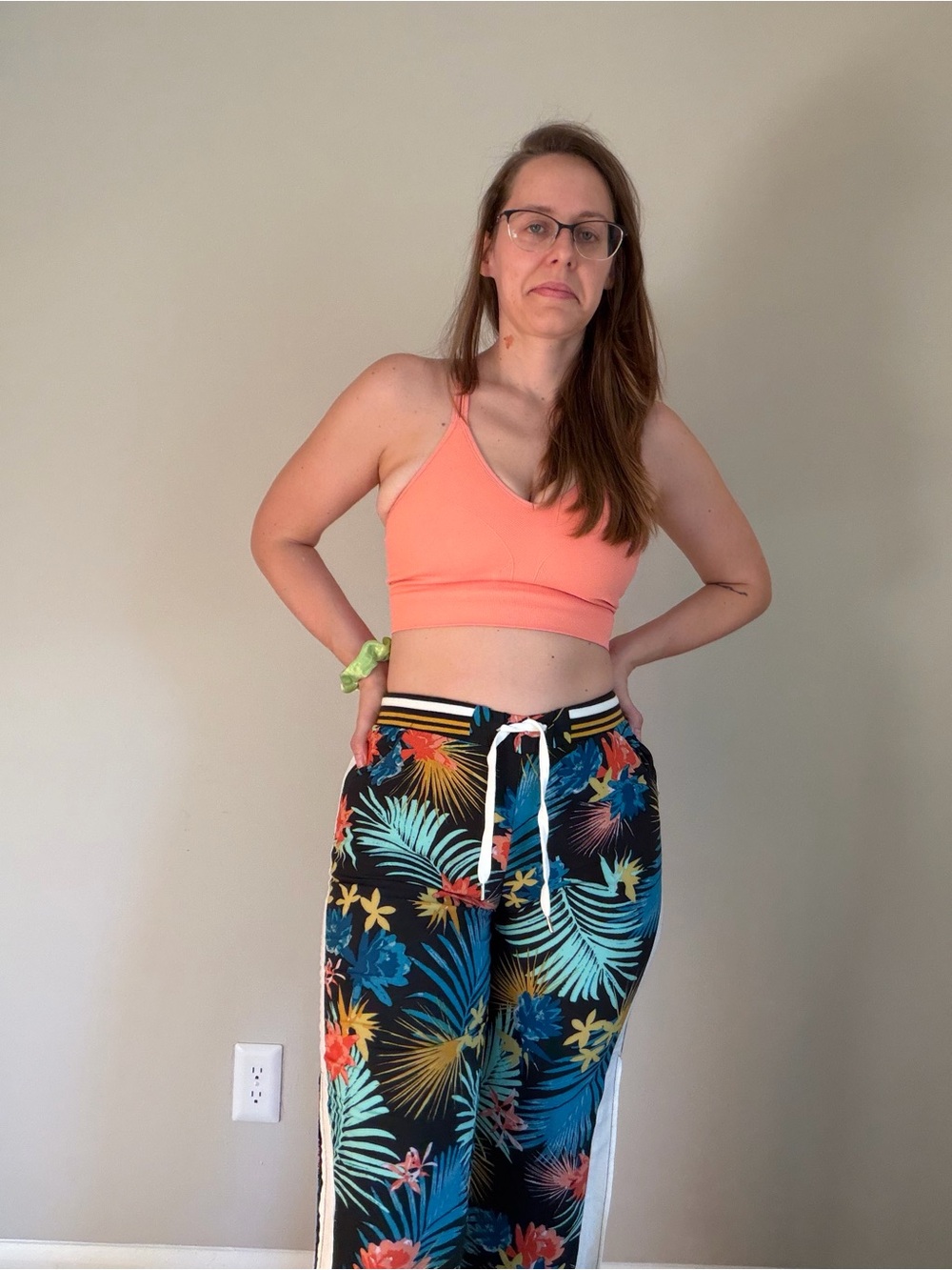 New Look Black Tropical Print Wide Leg Trousers